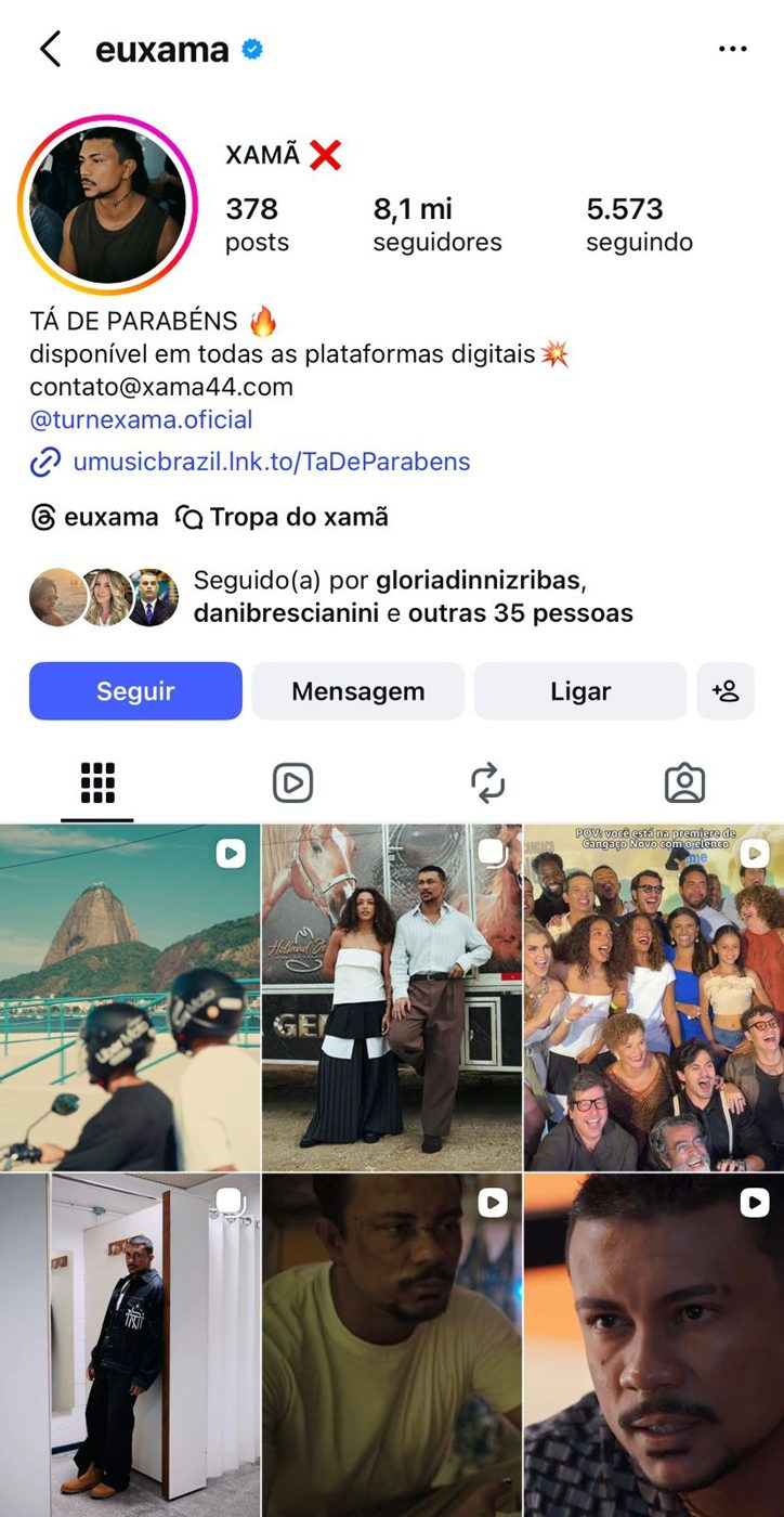 Perfil do Instagram do artista Xamã